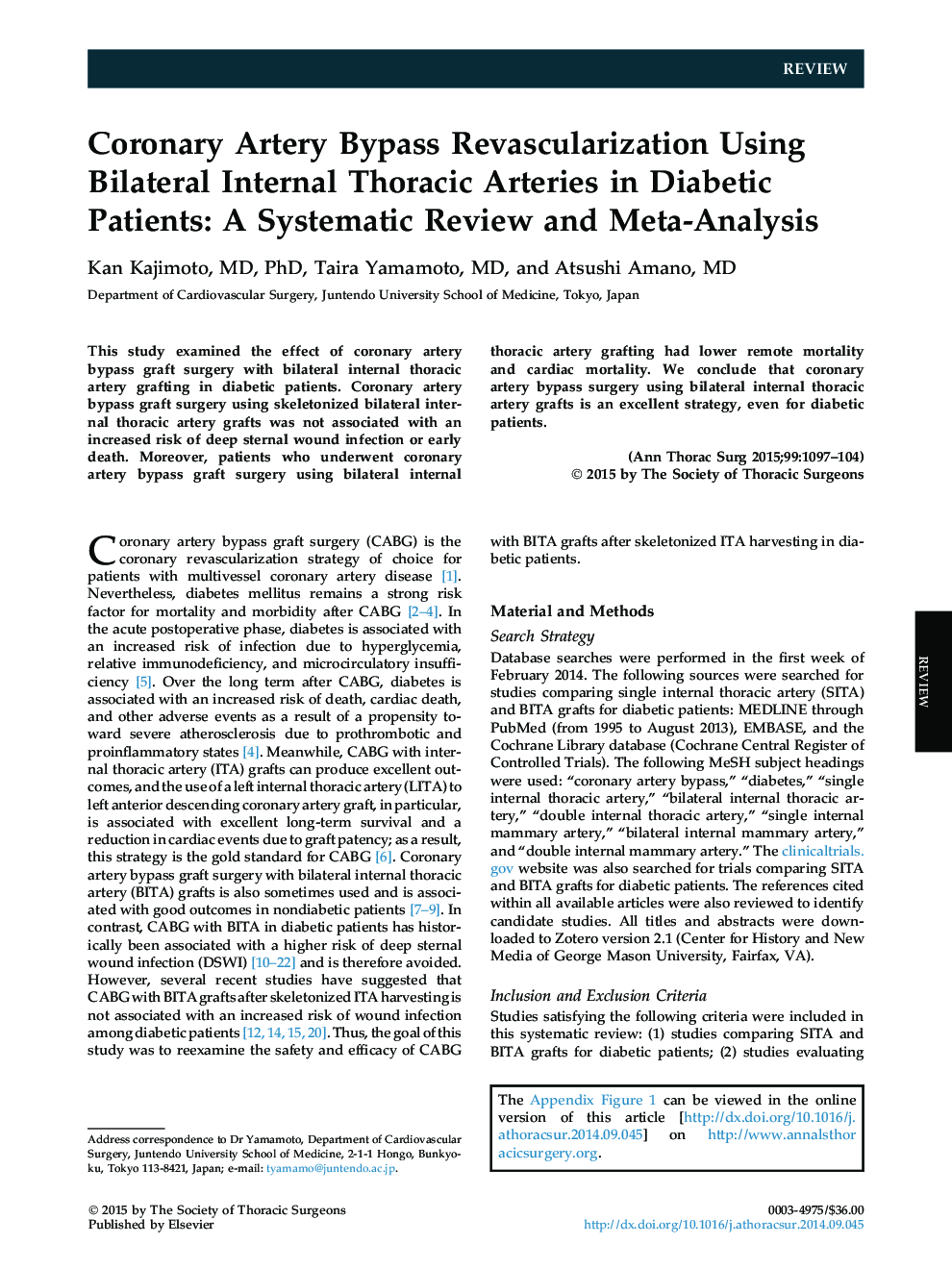 Coronary Artery Bypass Revascularization Using Bilateral Internal Thoracic Arteries in Diabetic Patients: A Systematic Review and Meta-Analysis