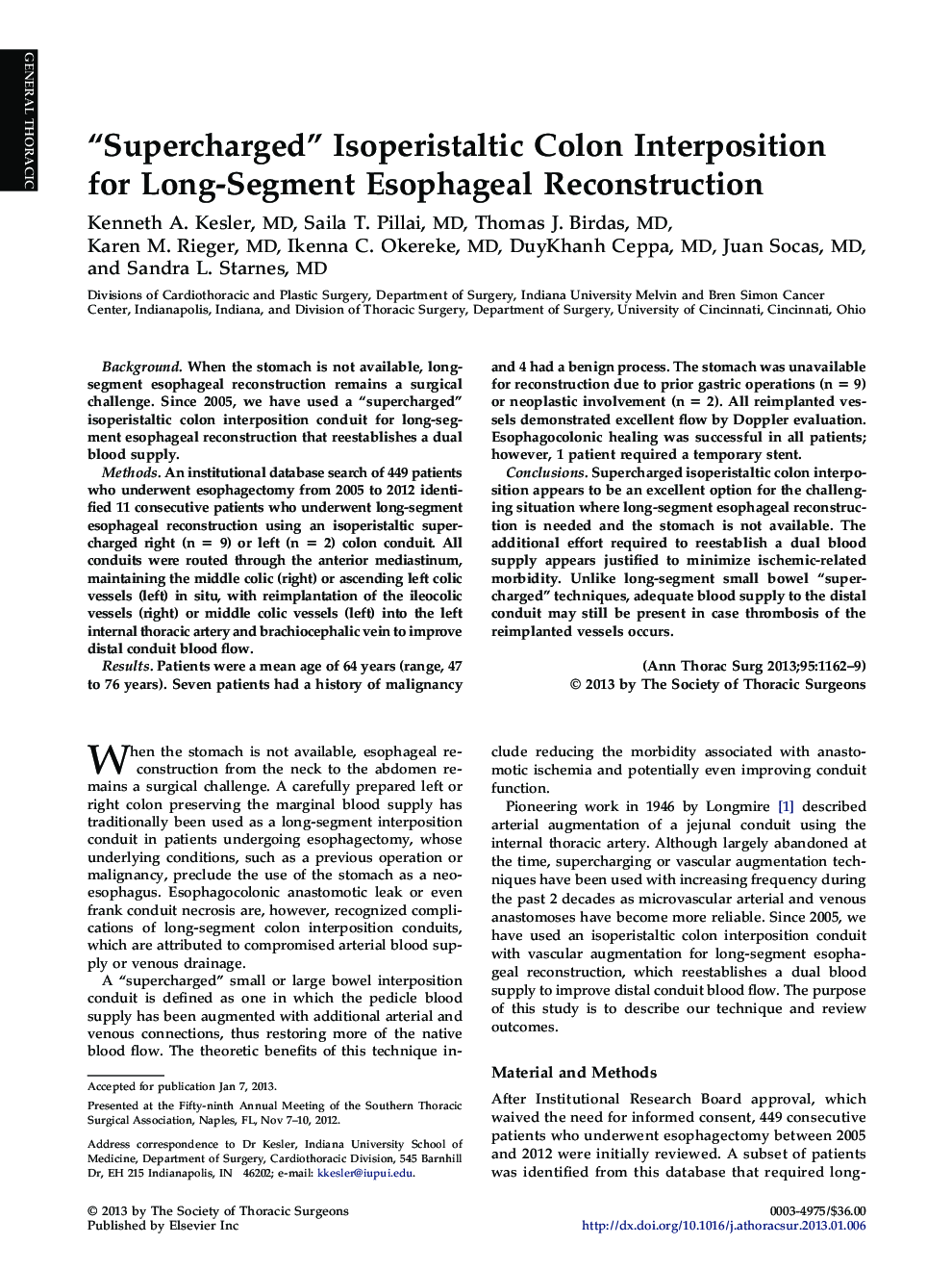 “Supercharged” Isoperistaltic Colon Interposition for Long-Segment Esophageal Reconstruction