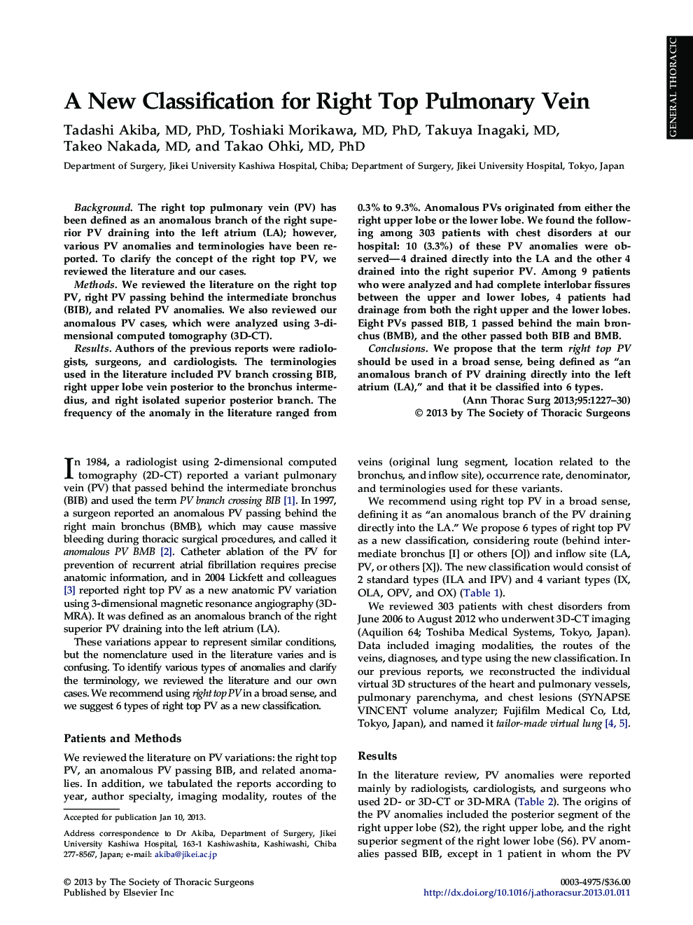 A New Classification for Right Top Pulmonary Vein