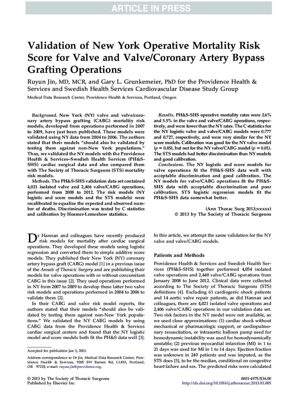 Validation of New York Operative Mortality Risk Score for Valve and Valve/Coronary Artery Bypass Grafting Operations