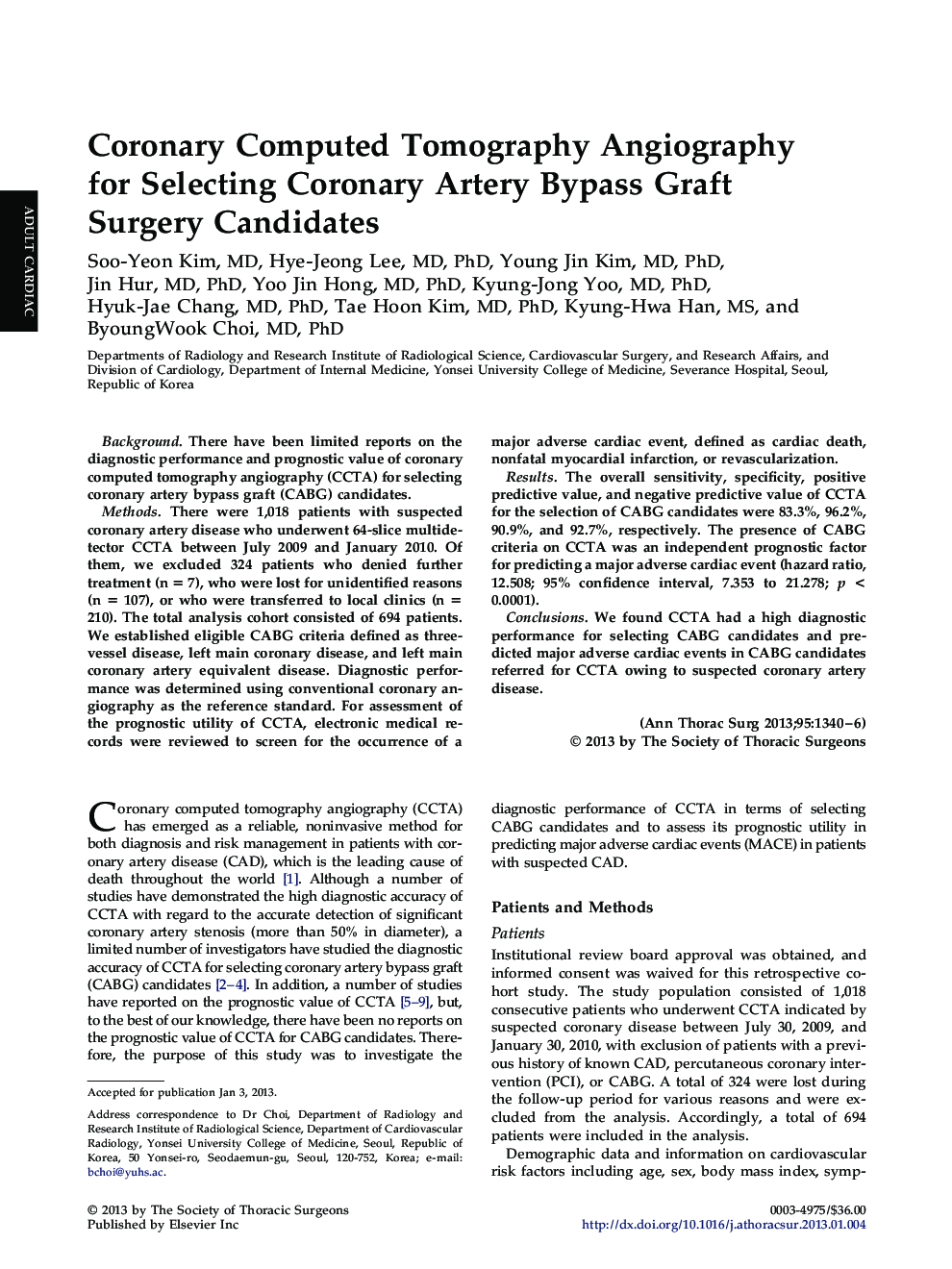 Coronary Computed Tomography Angiography for Selecting Coronary Artery Bypass Graft Surgery Candidates