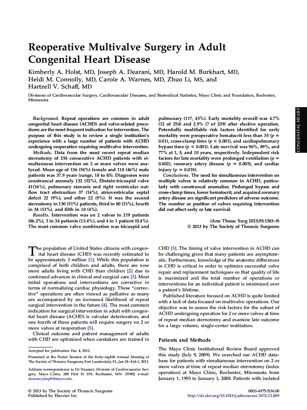 Reoperative Multivalve Surgery in Adult Congenital Heart Disease