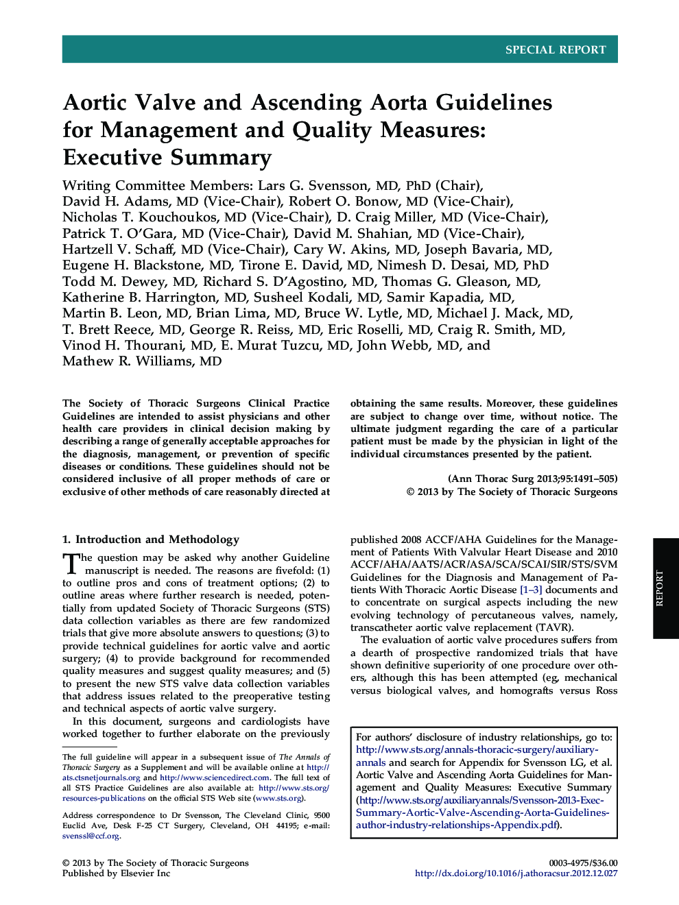 Aortic Valve and Ascending Aorta Guidelines for Management and Quality Measures: Executive Summary