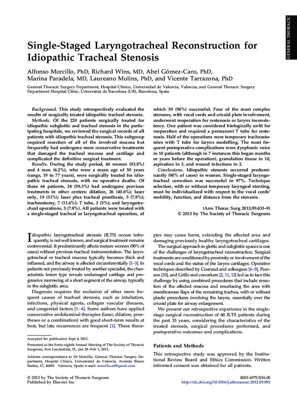 عکس صفحه اول مقاله: Single-Staged Laryngotracheal Reconstruction for Idiopathic Tracheal Stenosis Single-Staged Laryngotracheal Reconstruction for Idiopathic Tracheal Stenosis