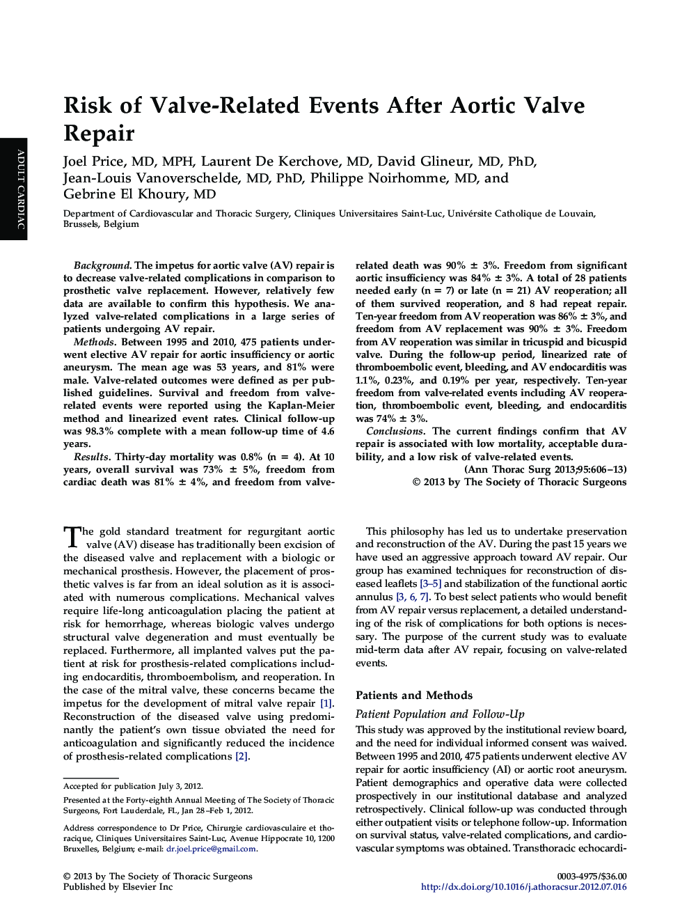 Risk of Valve-Related Events After Aortic Valve Repair