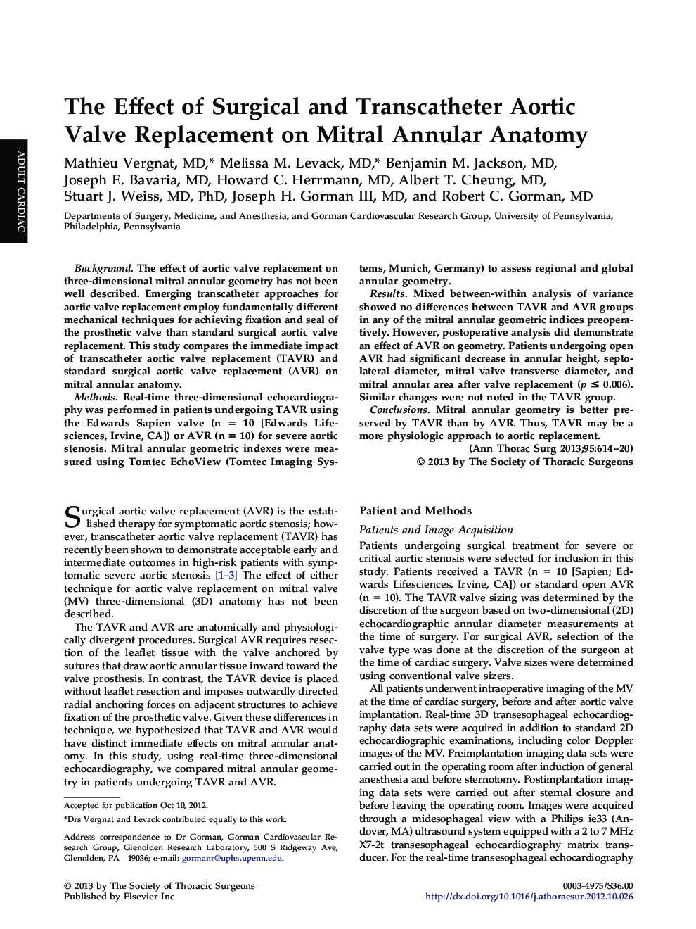 The Effect of Surgical and Transcatheter Aortic Valve Replacement on Mitral Annular Anatomy