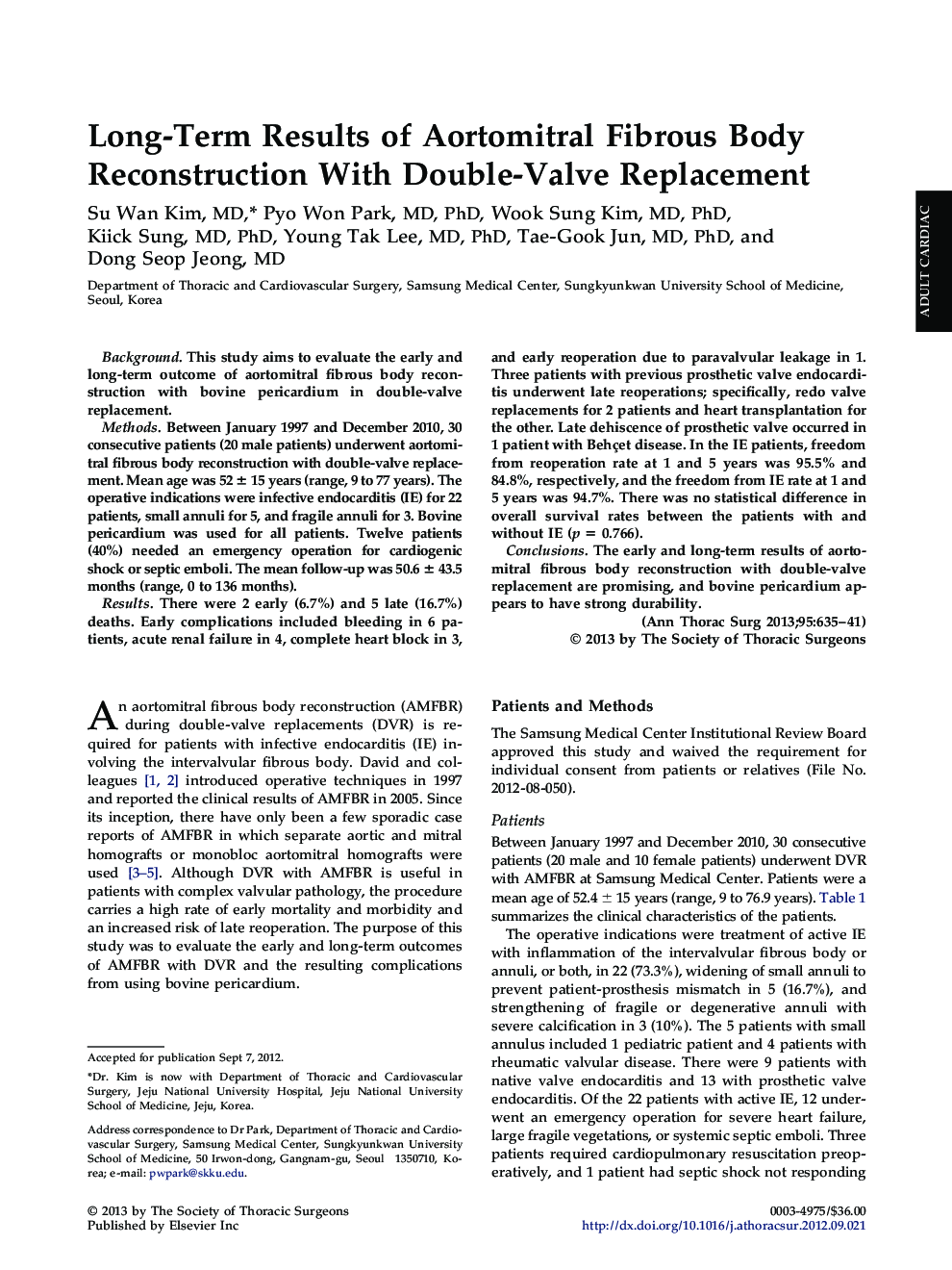 Long-Term Results of Aortomitral Fibrous Body Reconstruction With Double-Valve Replacement