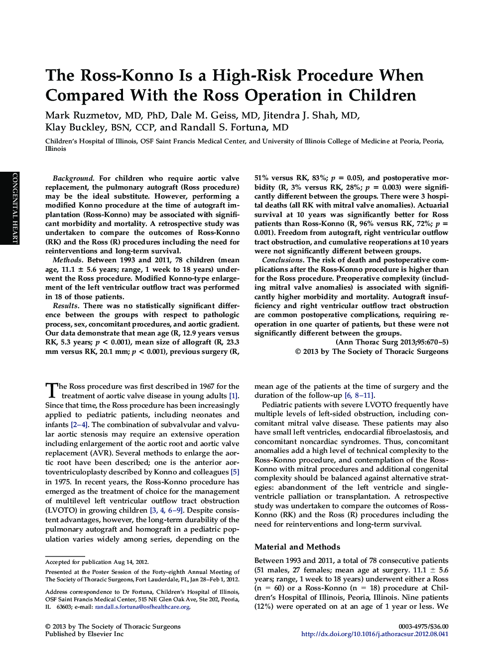 عکس صفحه اول مقاله: The Ross-Konno Is a High-Risk Procedure When Compared With the Ross Operation in Children The Ross-Konno Is a High-Risk Procedure When Compared With the Ross Operation in Children