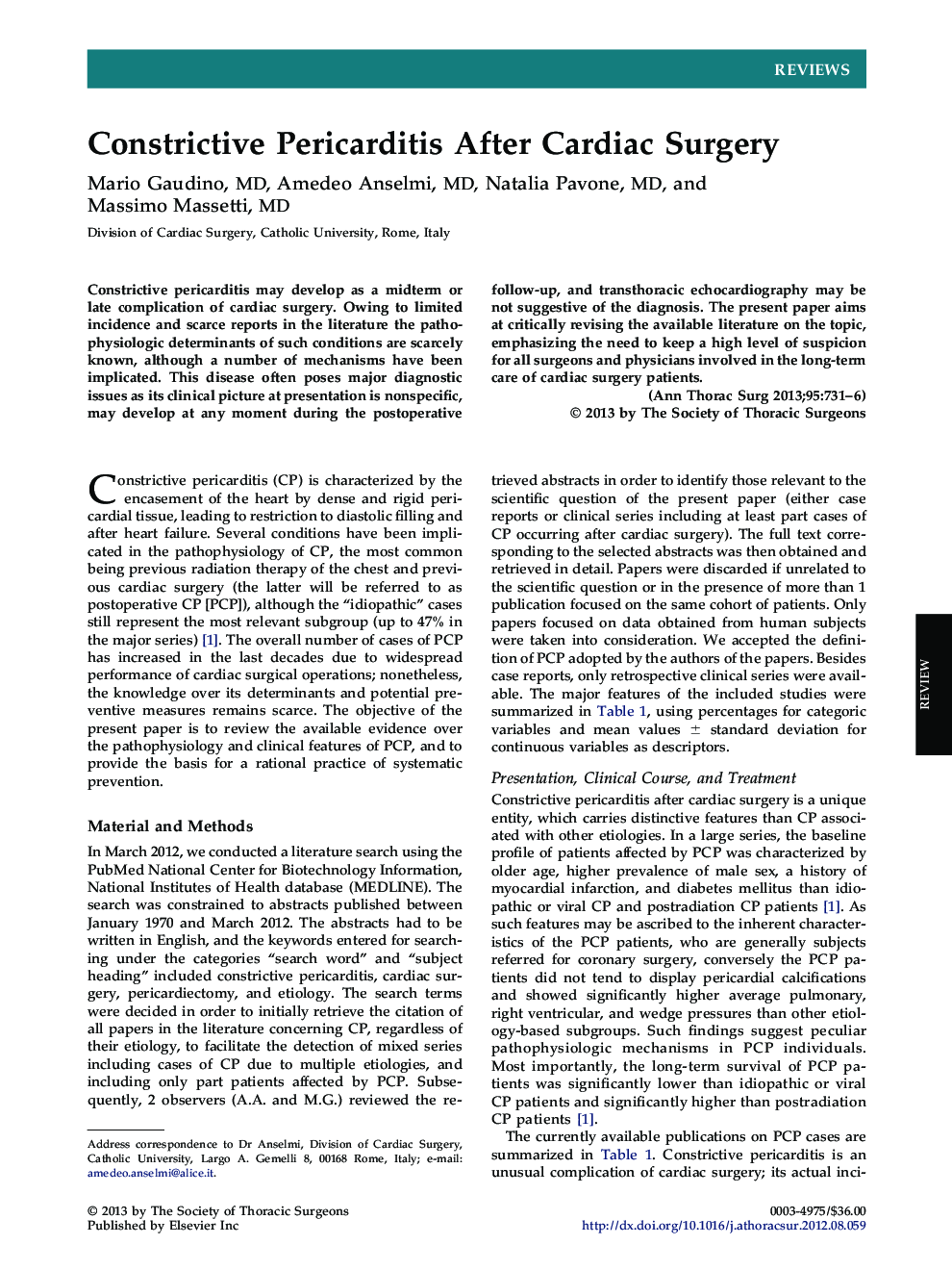 عکس صفحه اول مقاله: Constrictive Pericarditis After Cardiac Surgery Constrictive Pericarditis After Cardiac Surgery