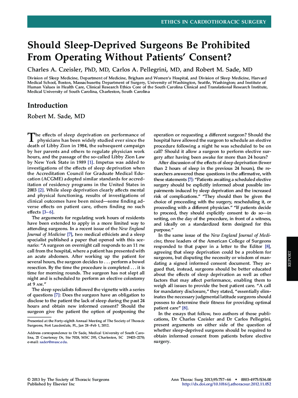 عکس صفحه اول مقاله: Should Sleep-Deprived Surgeons Be Prohibited From Operating Without Patients' Consent? Should Sleep-Deprived Surgeons Be Prohibited From Operating Without Patients' Consent?