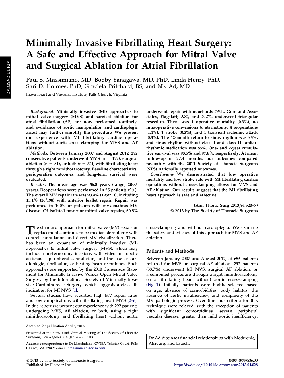 Minimally Invasive Fibrillating Heart Surgery: A Safe and Effective Approach for Mitral Valve and Surgical Ablation for Atrial Fibrillation