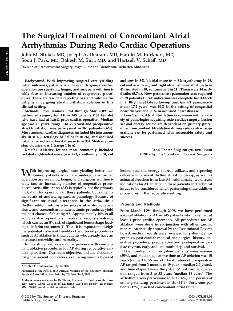 The Surgical Treatment of Concomitant Atrial Arrhythmias During Redo Cardiac Operations