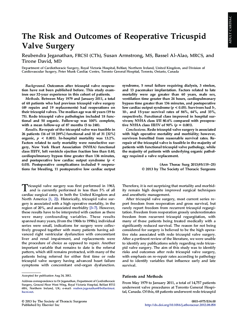 The Risk and Outcomes of Reoperative Tricuspid Valve Surgery