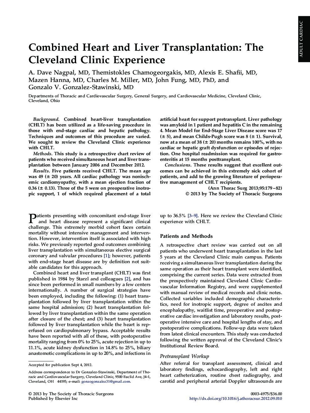 Combined Heart and Liver Transplantation: The Cleveland Clinic Experience