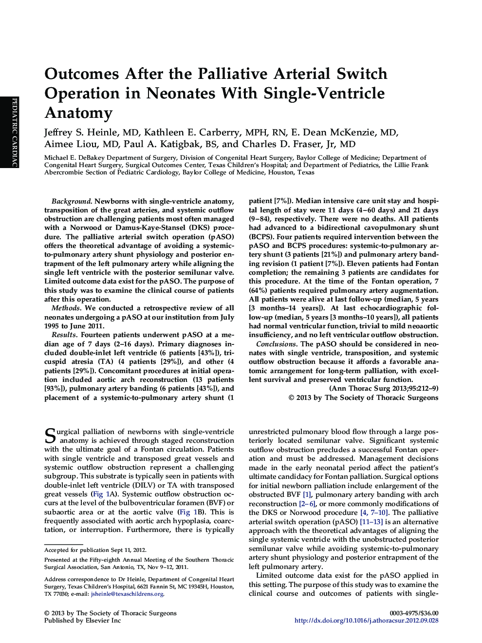 Outcomes After the Palliative Arterial Switch Operation in Neonates With Single-Ventricle Anatomy