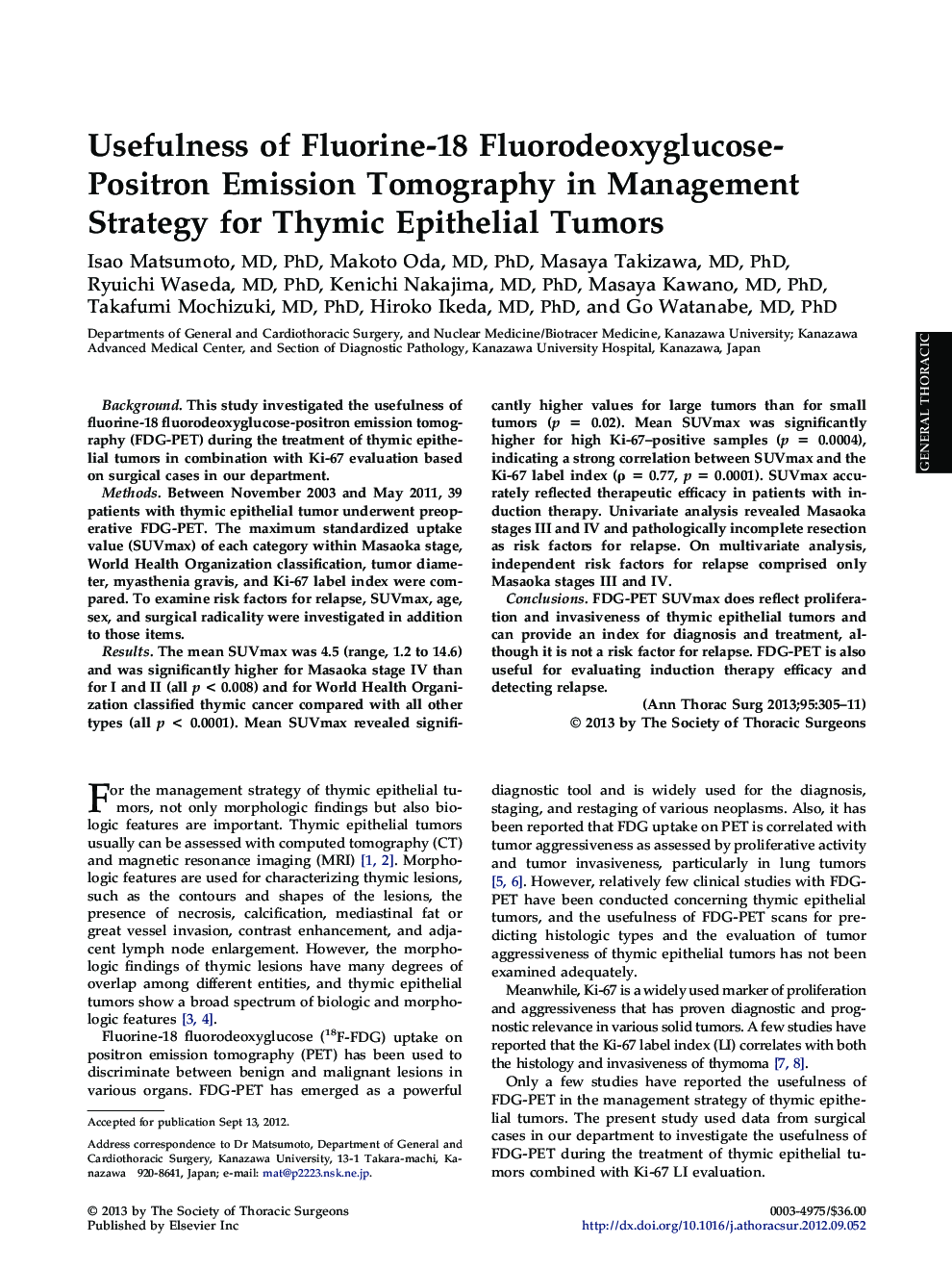 Usefulness of Fluorine-18 Fluorodeoxyglucose-Positron Emission Tomography in Management Strategy for Thymic Epithelial Tumors