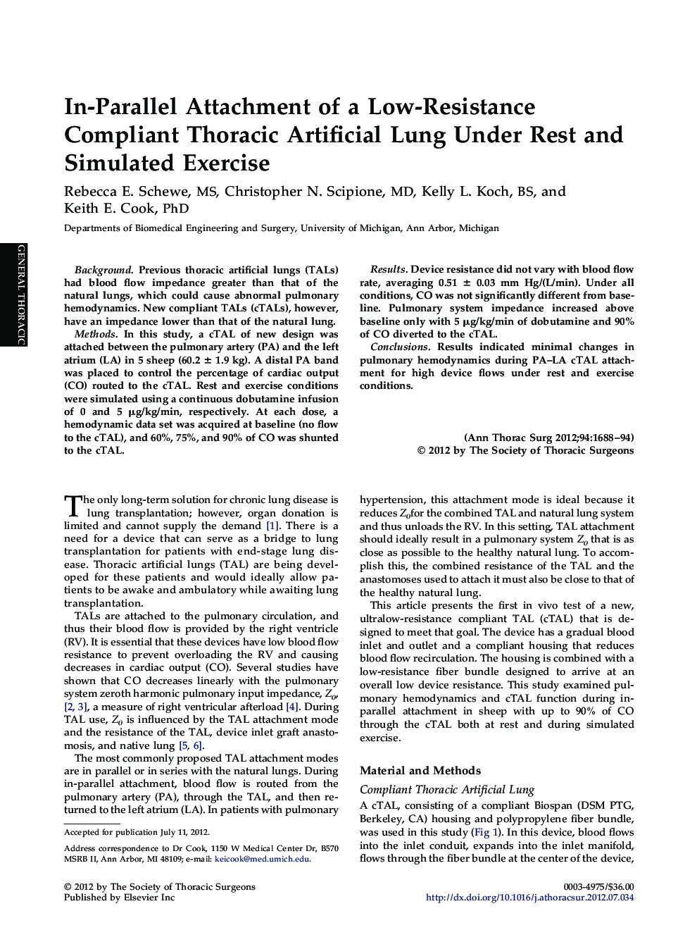 In-Parallel Attachment of a Low-Resistance Compliant Thoracic Artificial Lung Under Rest and Simulated Exercise