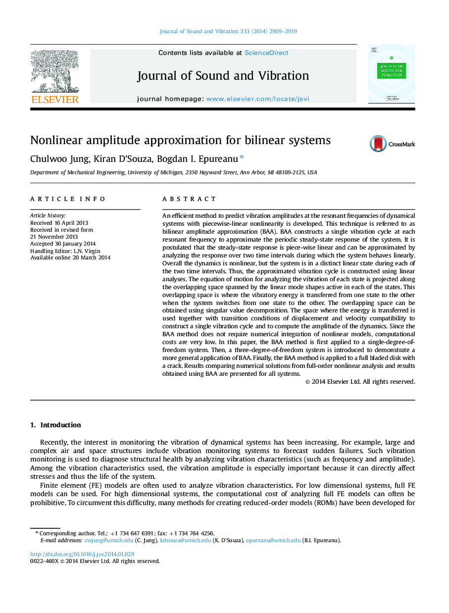 Nonlinear amplitude approximation for bilinear systems
