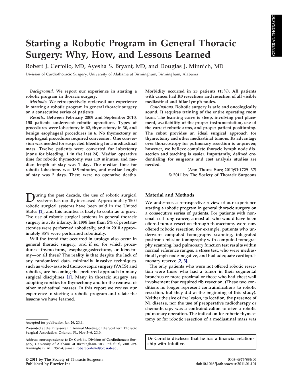 Starting a Robotic Program in General Thoracic Surgery: Why, How, and Lessons Learned