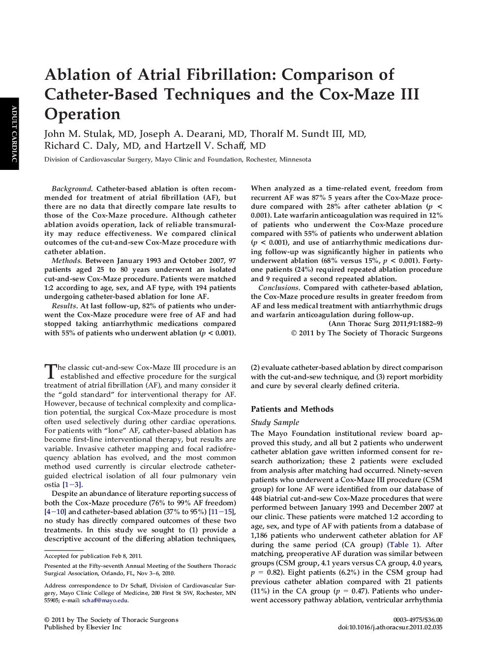 Ablation of Atrial Fibrillation: Comparison of Catheter-Based Techniques and the Cox-Maze III Operation
