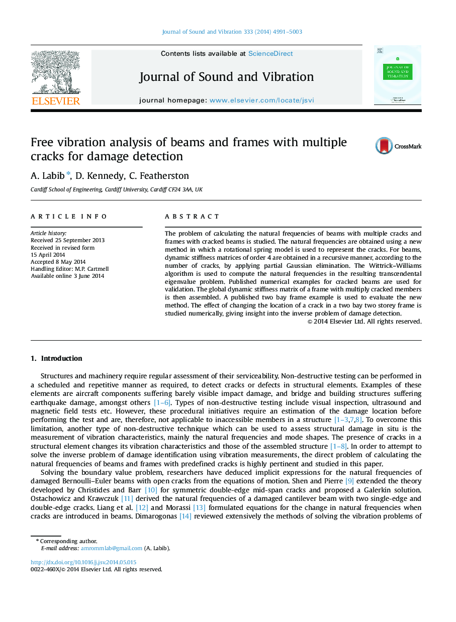 Free vibration analysis of beams and frames with multiple cracks for damage detection