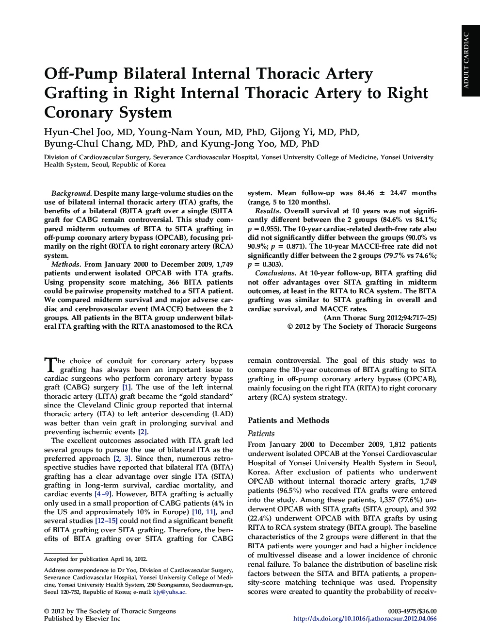 Off-Pump Bilateral Internal Thoracic Artery Grafting in Right Internal Thoracic Artery to Right Coronary System