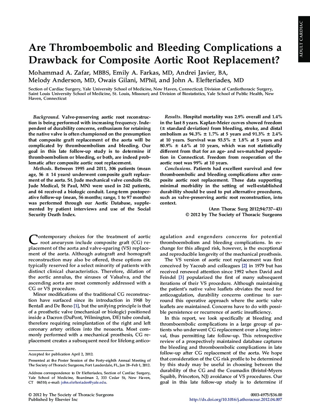 Are Thromboembolic and Bleeding Complications a Drawback for Composite Aortic Root Replacement?