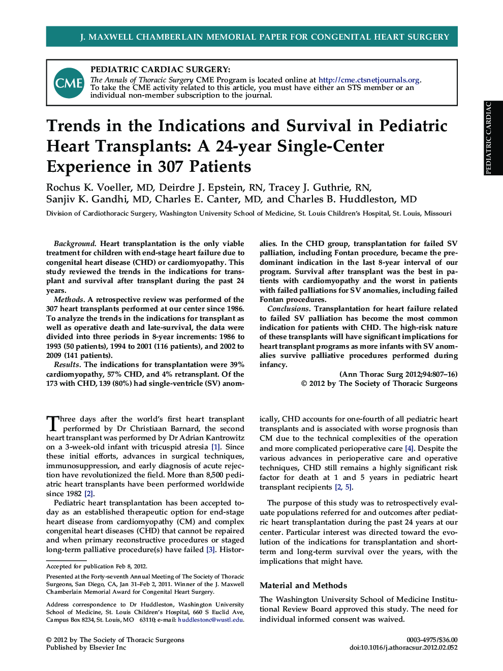 Trends in the Indications and Survival in Pediatric Heart Transplants: A 24-year Single-Center Experience in 307 Patients
