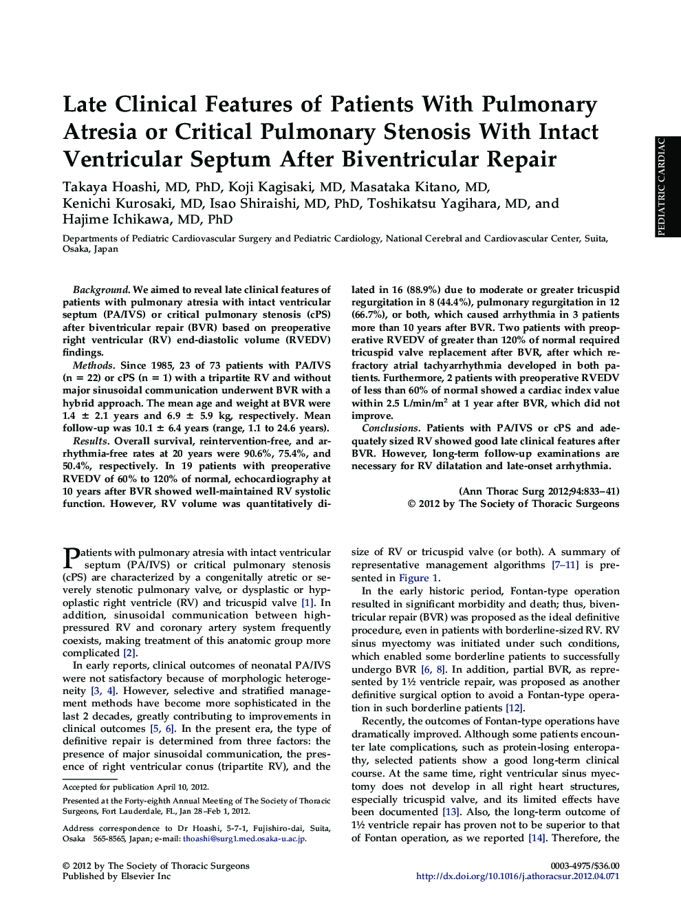 Late Clinical Features of Patients With Pulmonary Atresia or Critical Pulmonary Stenosis With Intact Ventricular Septum After Biventricular Repair