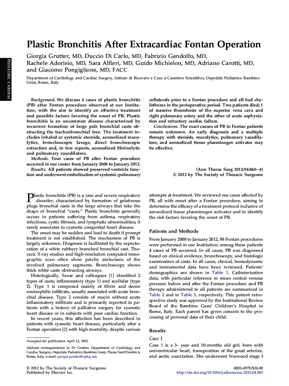 Plastic Bronchitis After Extracardiac Fontan Operation