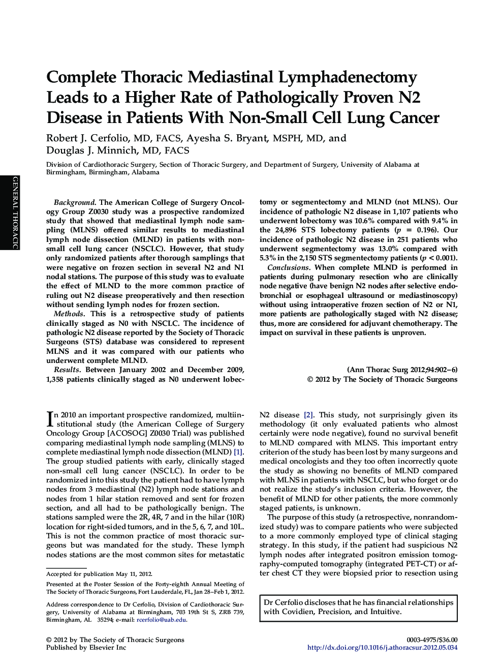 Complete Thoracic Mediastinal Lymphadenectomy Leads to a Higher Rate of Pathologically Proven N2 Disease in Patients With Non-Small Cell Lung Cancer