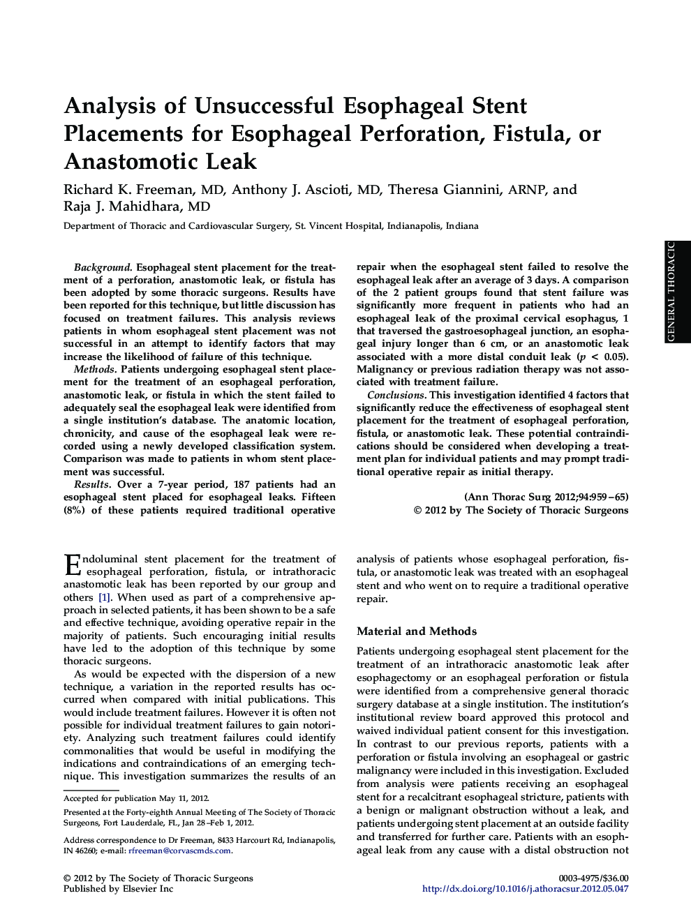 Analysis of Unsuccessful Esophageal Stent Placements for Esophageal Perforation, Fistula, or Anastomotic Leak