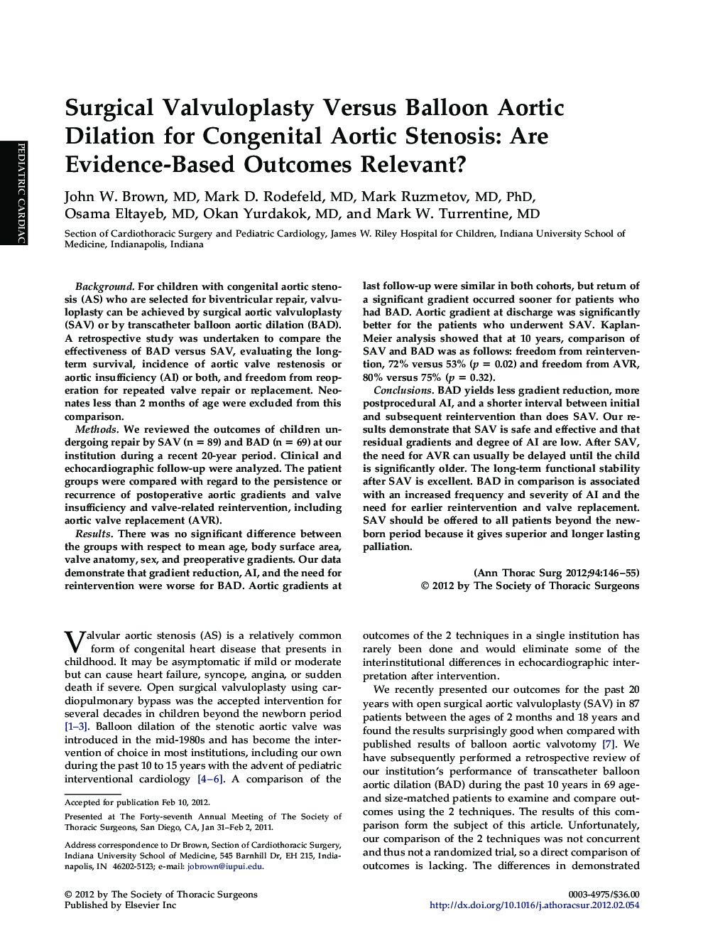 عکس صفحه اول مقاله: Surgical Valvuloplasty Versus Balloon Aortic Dilation for Congenital Aortic Stenosis: Are Evidence-Based Outcomes Relevant? Surgical Valvuloplasty Versus Balloon Aortic Dilation for Congenital Aortic Stenosis: Are Evidence-Based Outcomes Relevant?