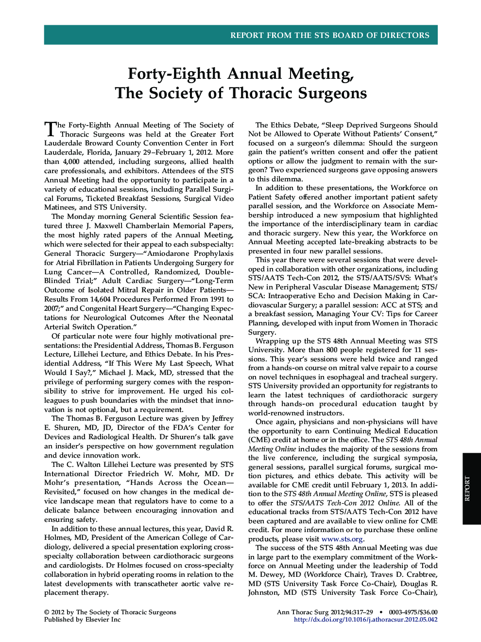 Forty-Eighth Annual Meeting, The Society of Thoracic Surgeons