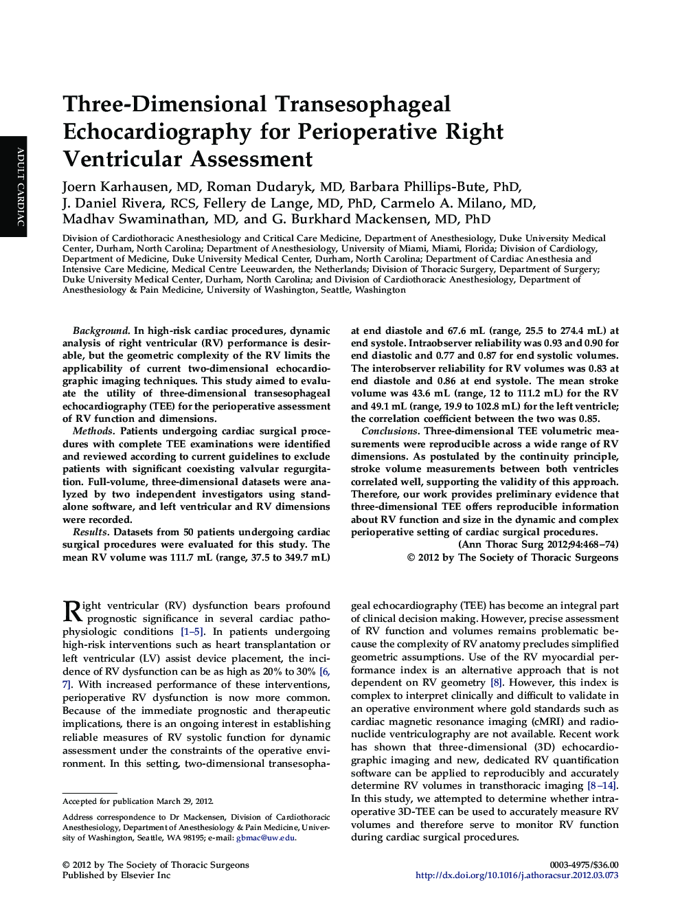 Three-Dimensional Transesophageal Echocardiography for Perioperative Right Ventricular Assessment