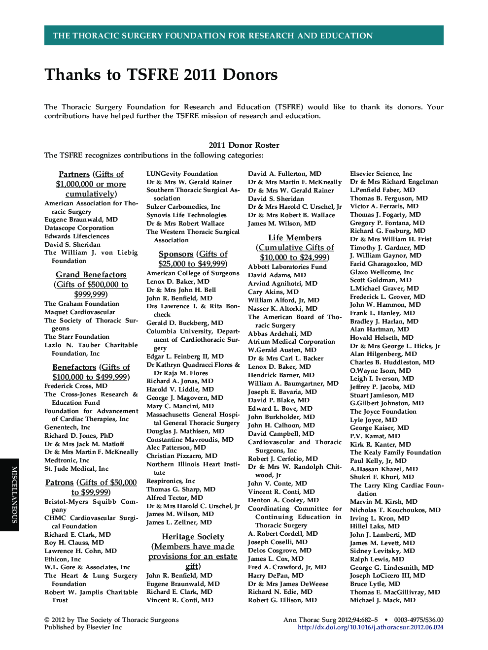 Thanks to TSFRE 2011 Donors