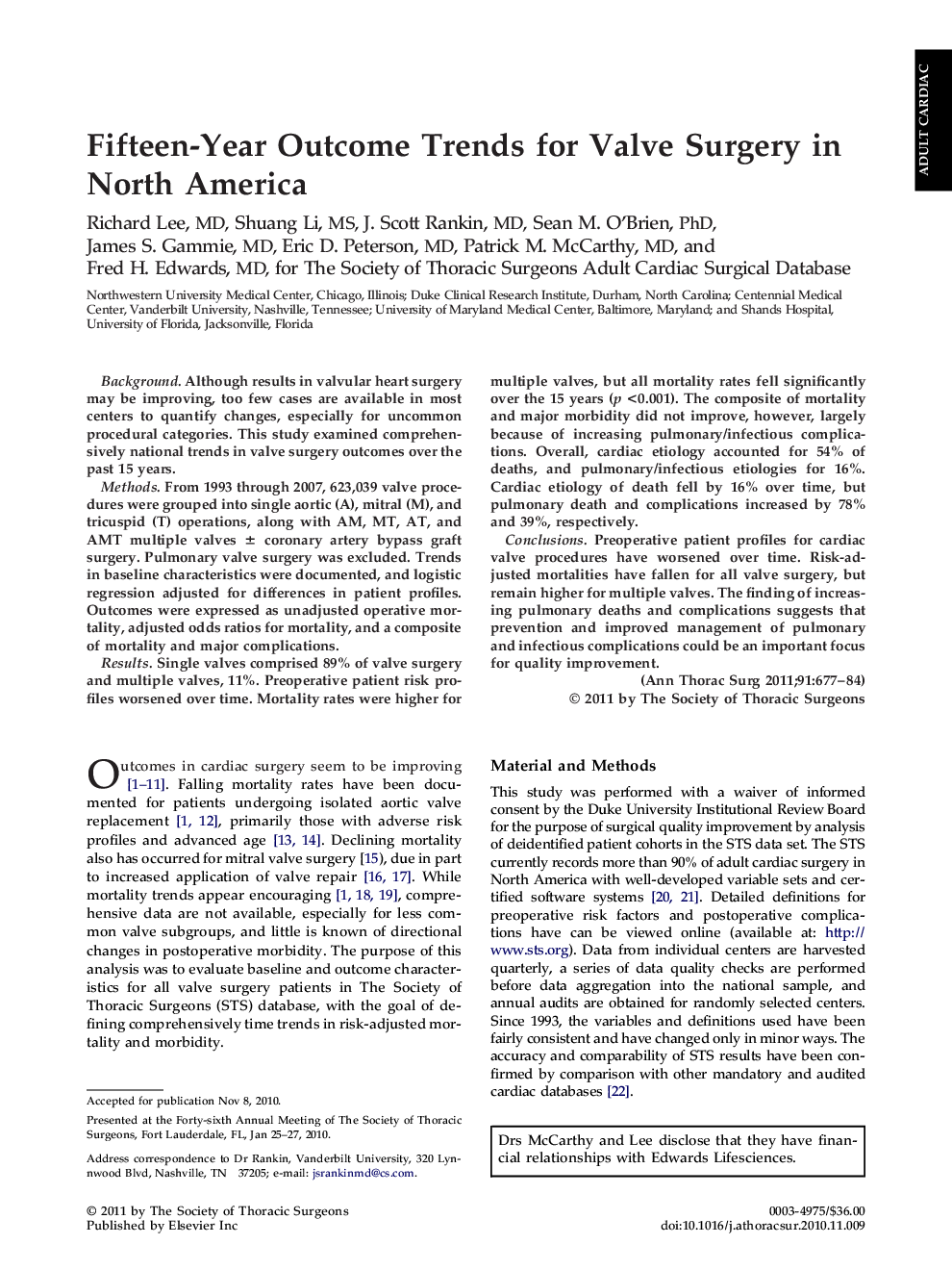 عکس صفحه اول مقاله: Fifteen-Year Outcome Trends for Valve Surgery in North America Fifteen-Year Outcome Trends for Valve Surgery in North America