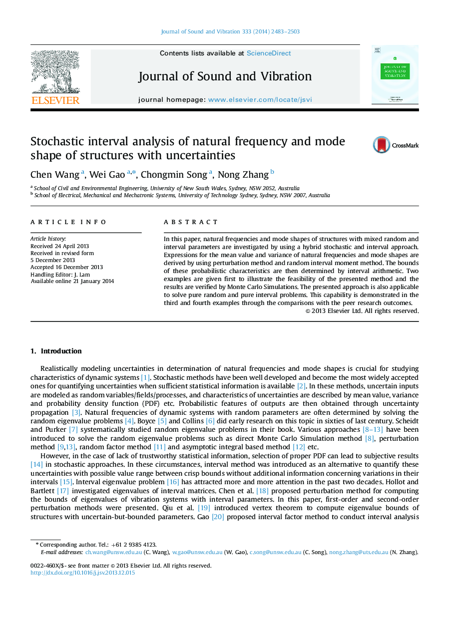 Stochastic interval analysis of natural frequency and mode shape of structures with uncertainties