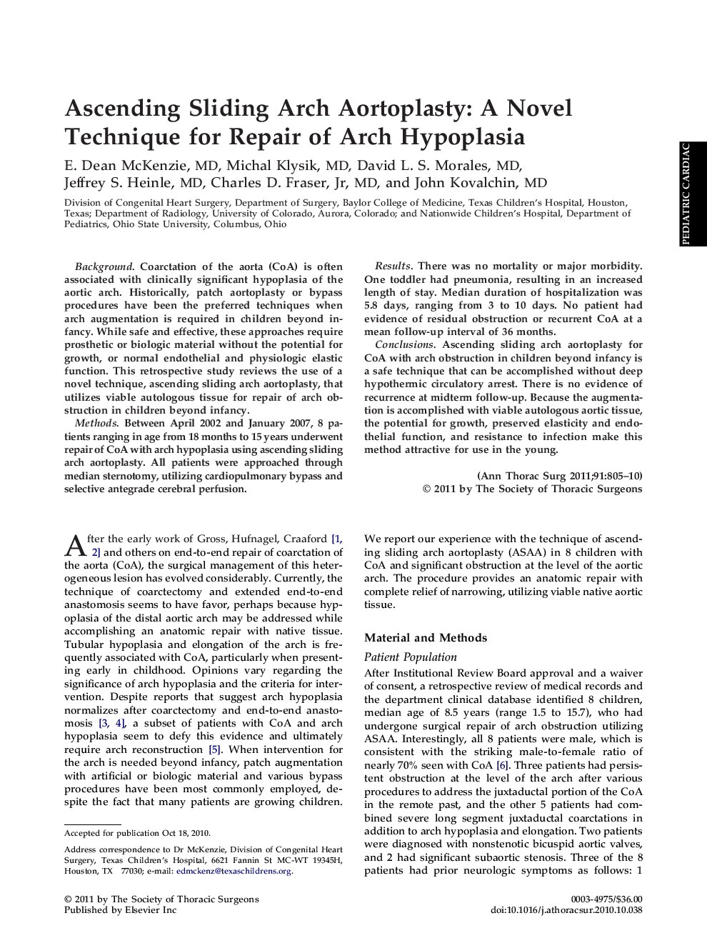 Ascending Sliding Arch Aortoplasty: A Novel Technique for Repair of Arch Hypoplasia