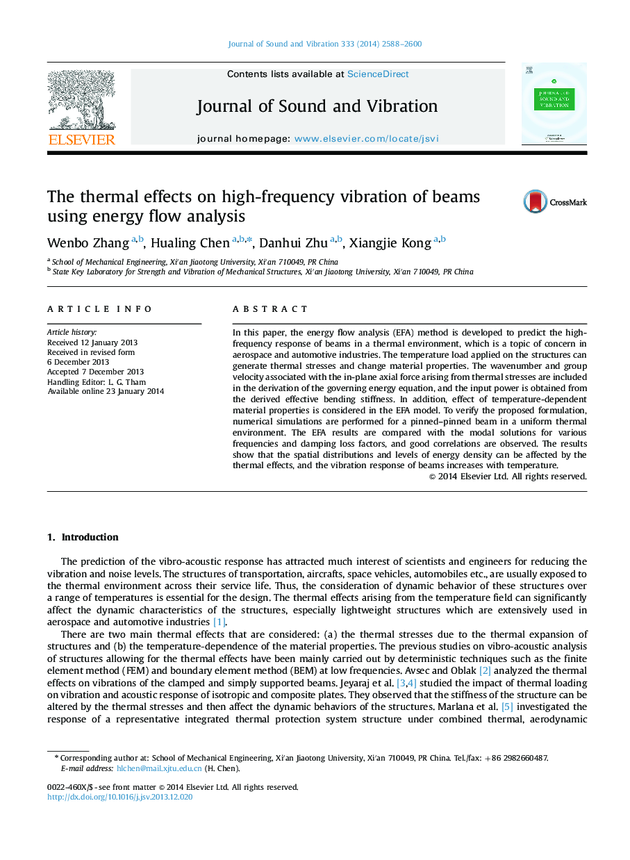 The thermal effects on high-frequency vibration of beams using energy flow analysis