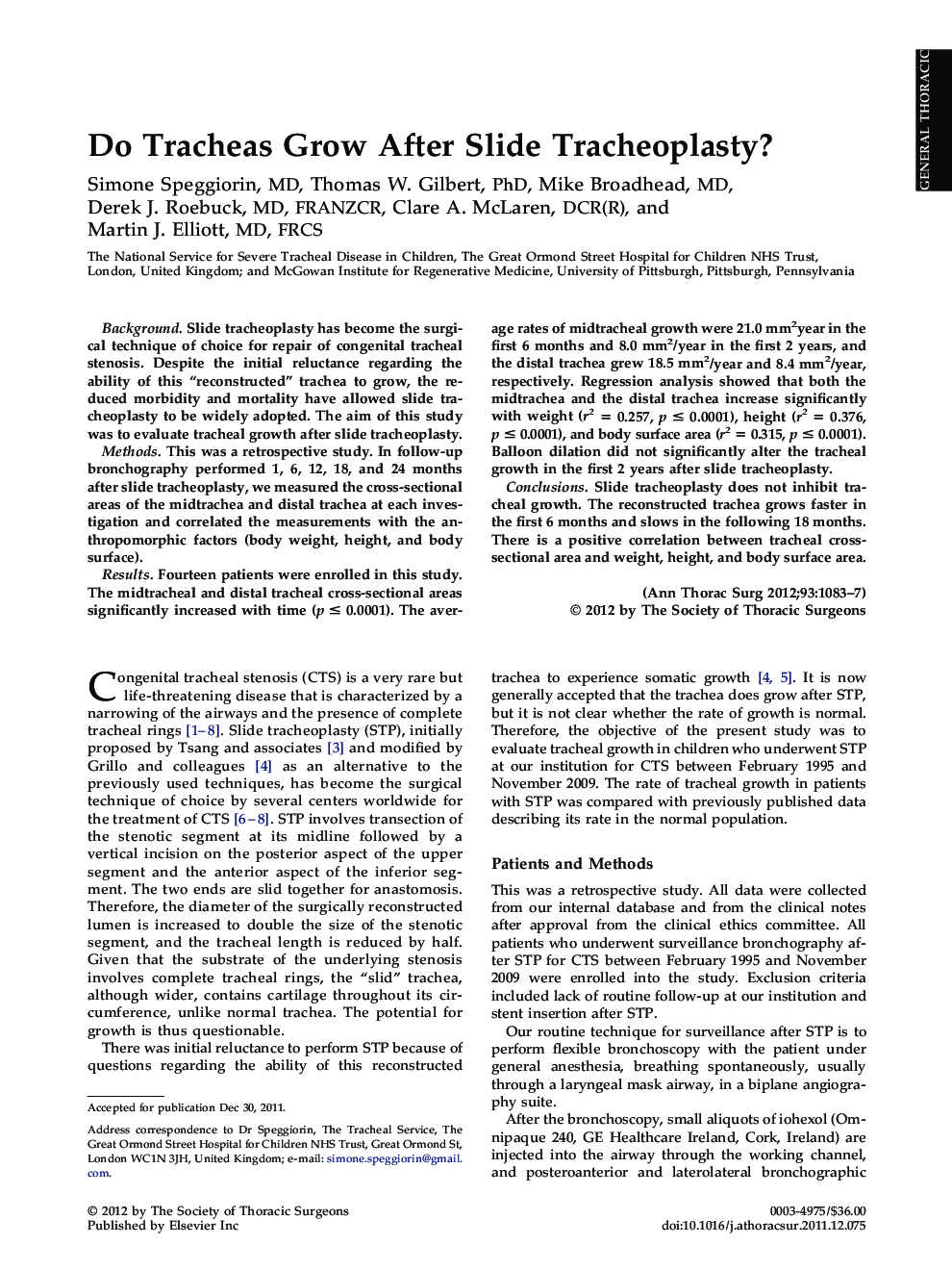 Do Tracheas Grow After Slide Tracheoplasty?