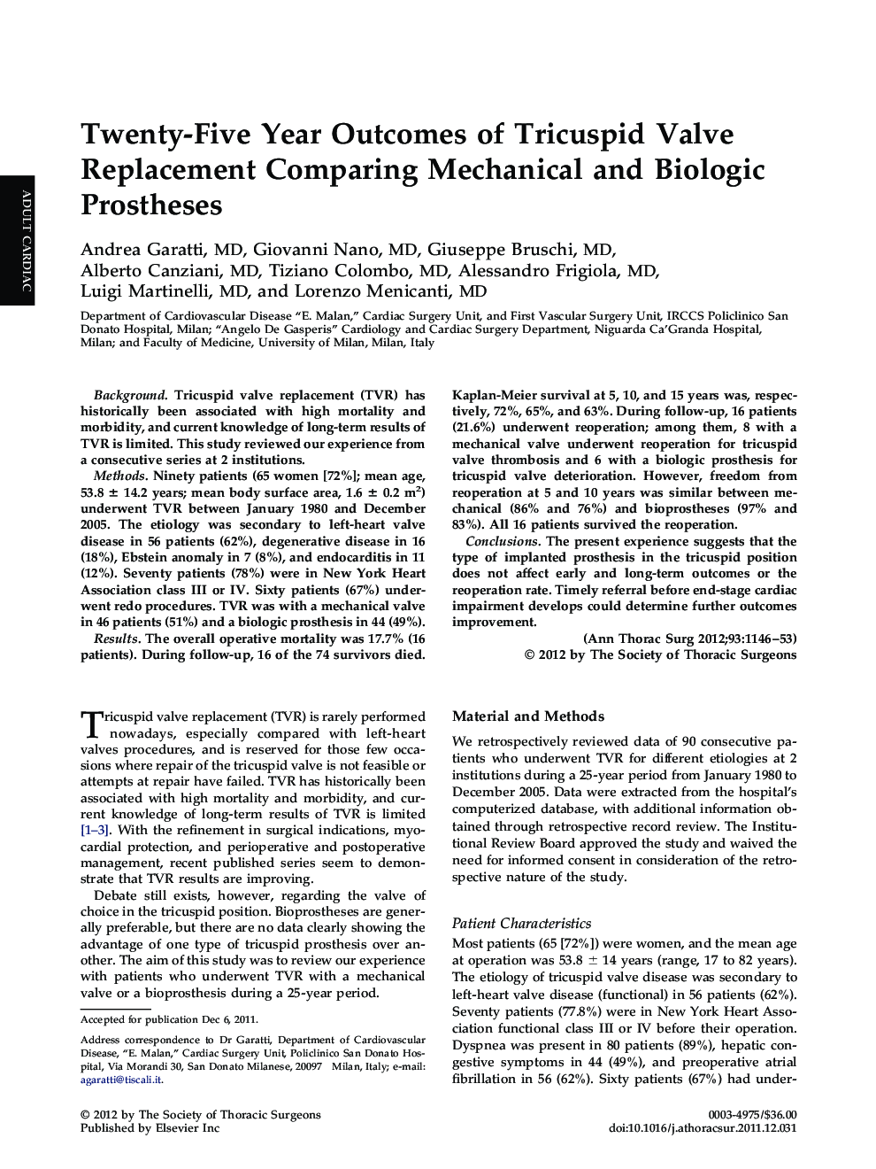 عکس صفحه اول مقاله: Twenty-Five Year Outcomes of Tricuspid Valve Replacement Comparing Mechanical and Biologic Prostheses Twenty-Five Year Outcomes of Tricuspid Valve Replacement Comparing Mechanical and Biologic Prostheses