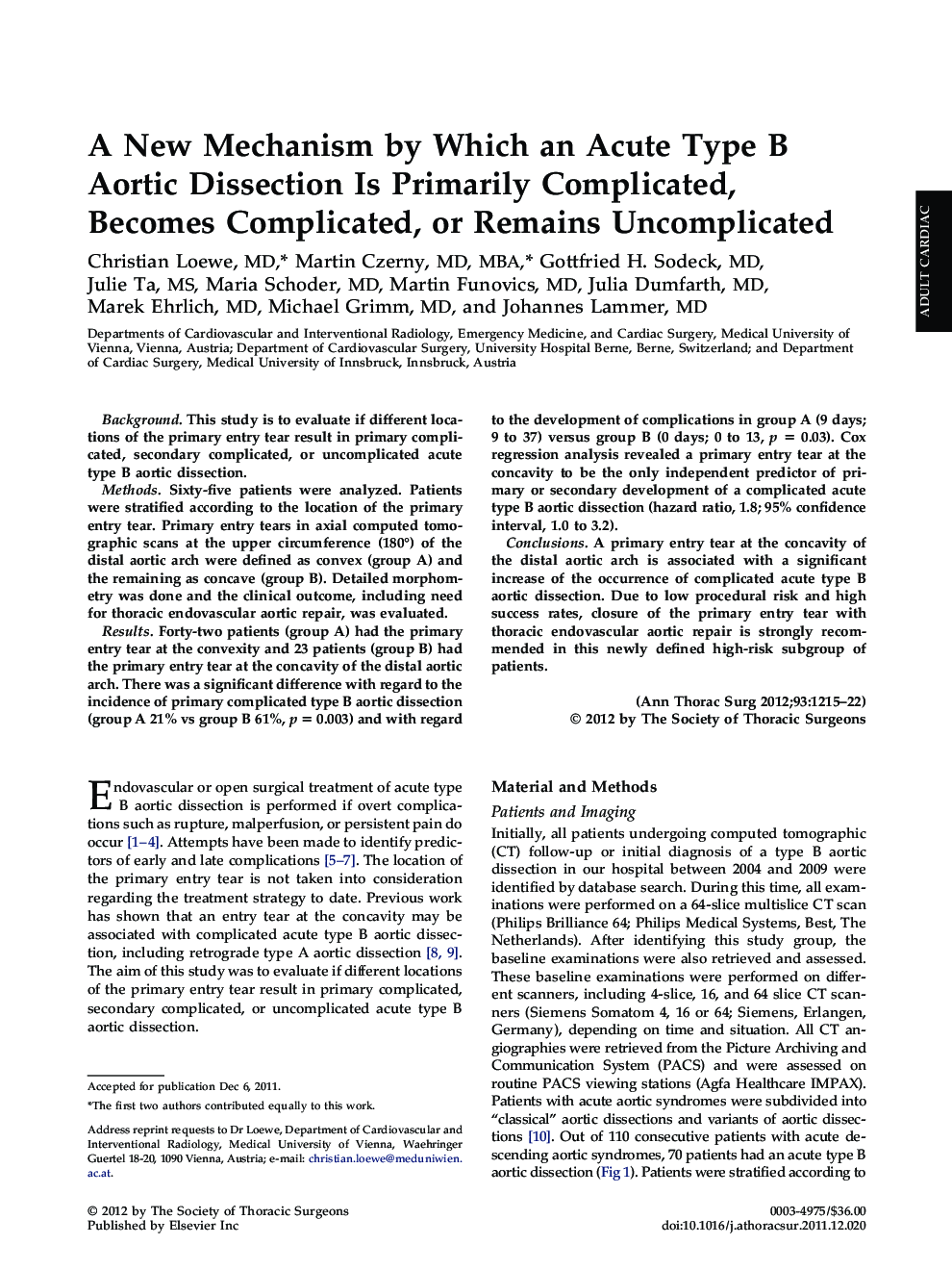 A New Mechanism by Which an Acute Type B Aortic Dissection Is Primarily Complicated, Becomes Complicated, or Remains Uncomplicated