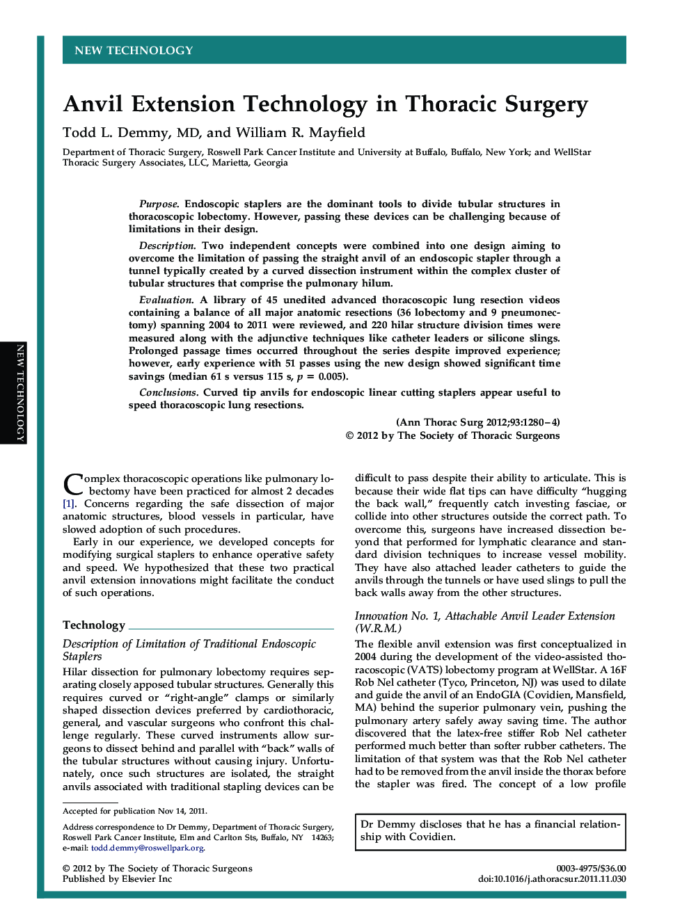 Anvil Extension Technology in Thoracic Surgery
