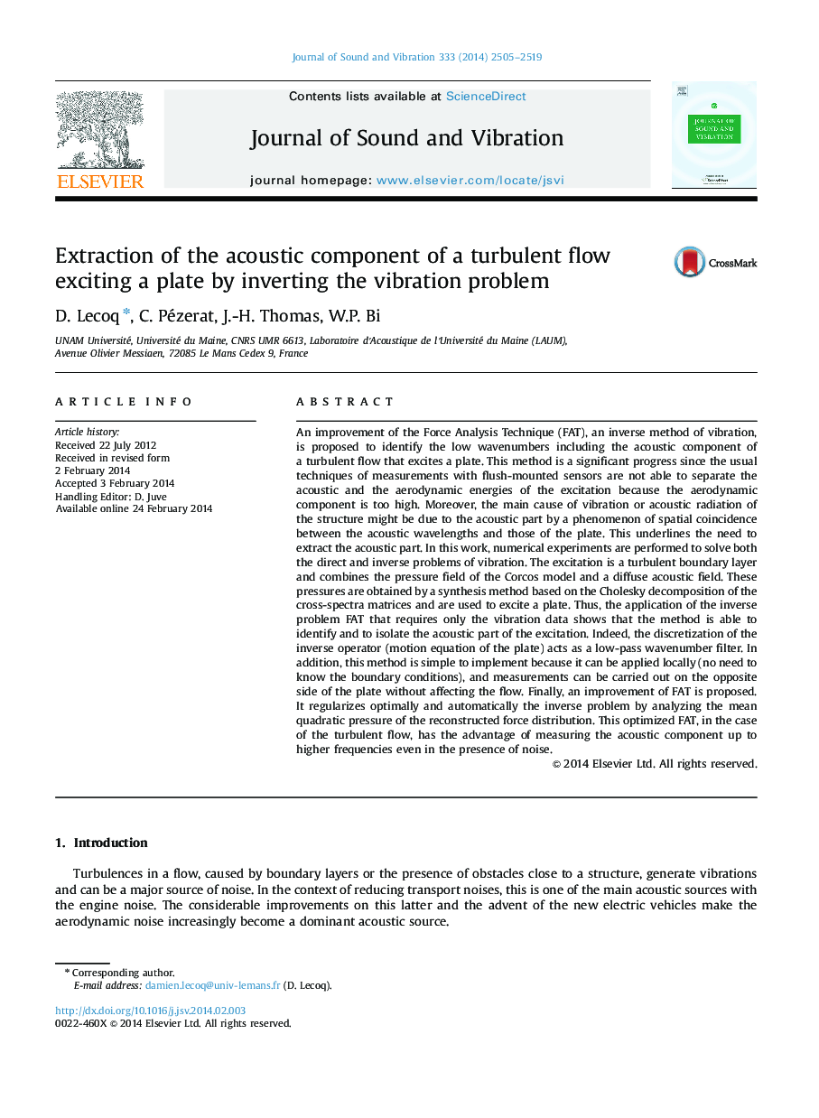 Extraction of the acoustic component of a turbulent flow exciting a plate by inverting the vibration problem