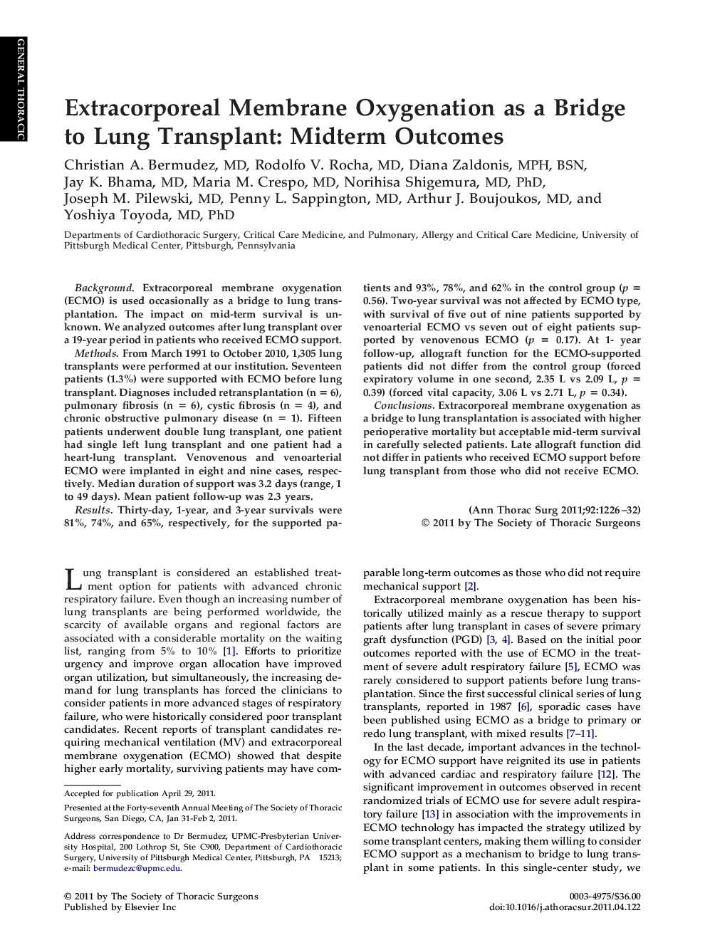 Extracorporeal Membrane Oxygenation as a Bridge to Lung Transplant: Midterm Outcomes