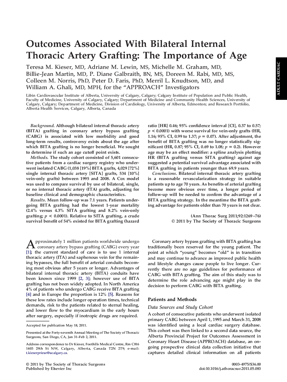Outcomes Associated With Bilateral Internal Thoracic Artery Grafting: The Importance of Age