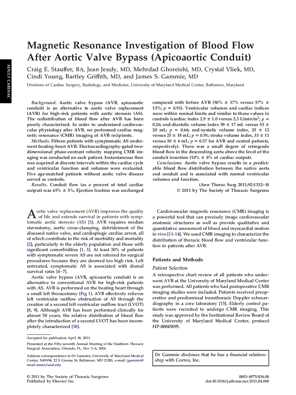Magnetic Resonance Investigation of Blood Flow After Aortic Valve Bypass (Apicoaortic Conduit)