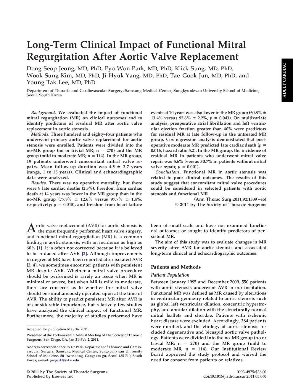 Long-Term Clinical Impact of Functional Mitral Regurgitation After Aortic Valve Replacement