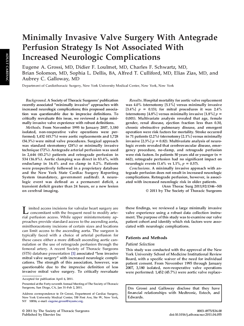 Minimally Invasive Valve Surgery With Antegrade Perfusion Strategy Is Not Associated With Increased Neurologic Complications